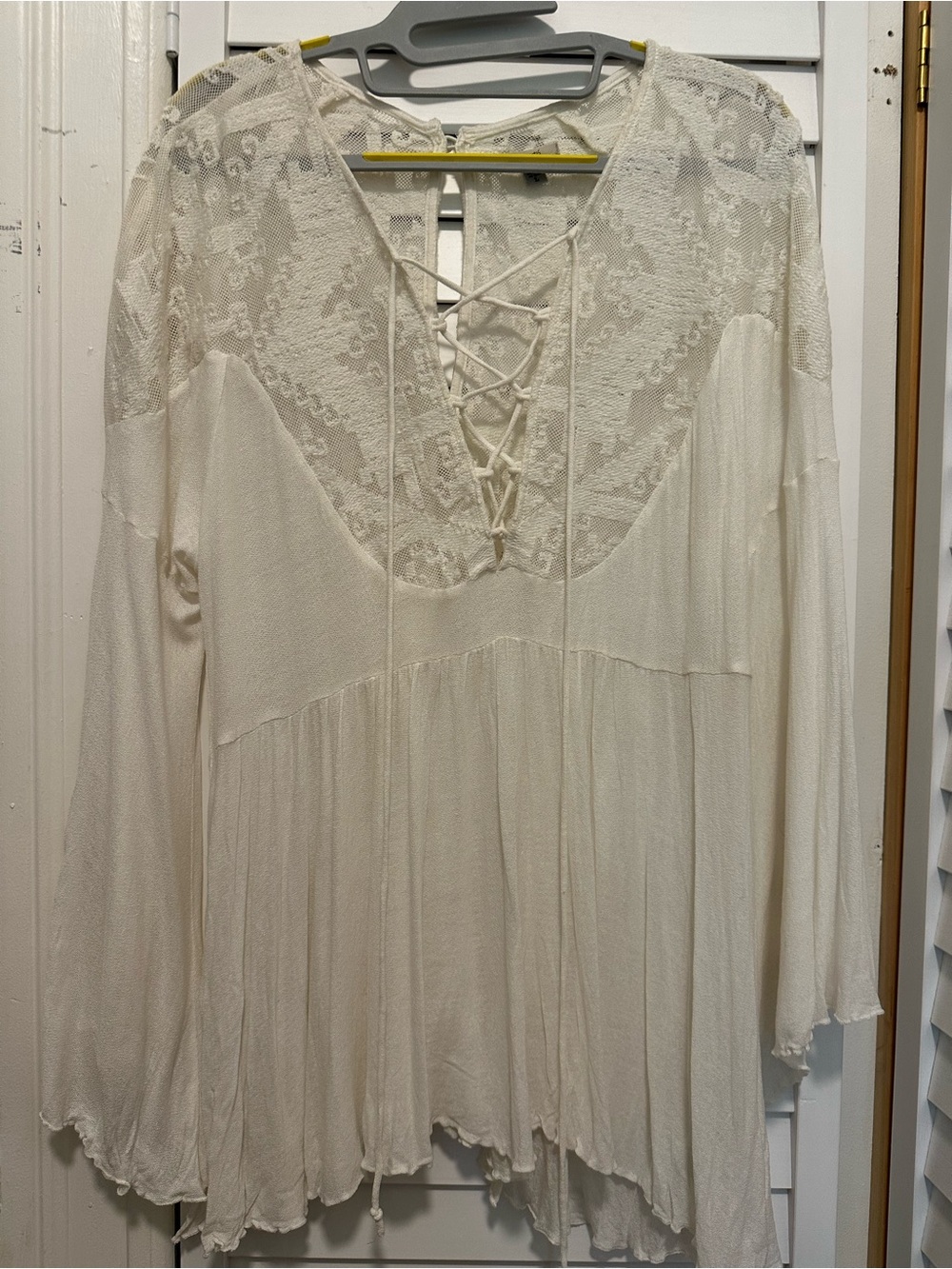 Ecote Cream Lace-Up Boho Peasant Top